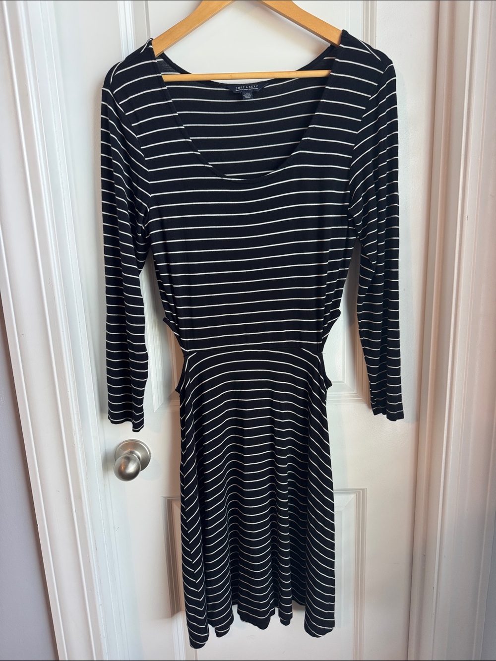 American Eagle Outfitters Black and White Striped Long Sleeve Dress Soft & Sexy